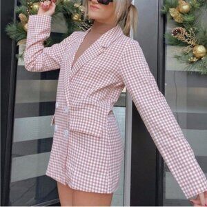 En Saison Pink Checkered Double BreastedBlazer Size S